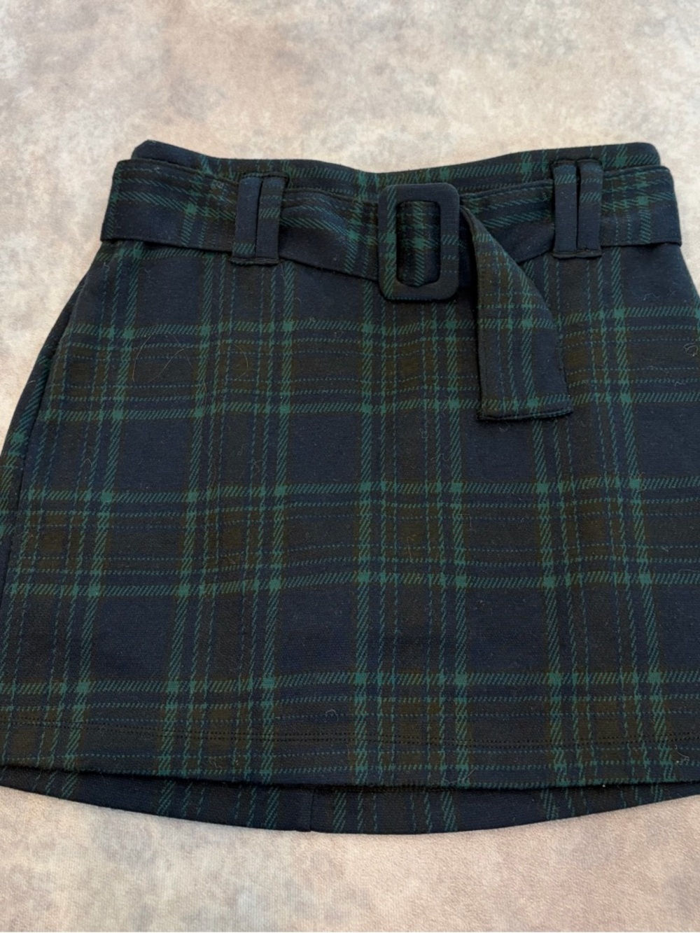 Plaid Mini Skirt with Belt - Black & Green